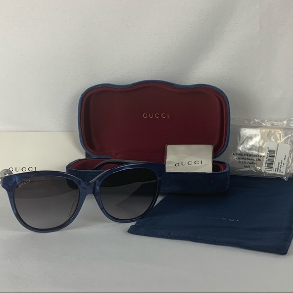 ❌SOLD❌GUCCI GG0081SK 005 Blue Acetate Oval Frames - Picture 3 of 16